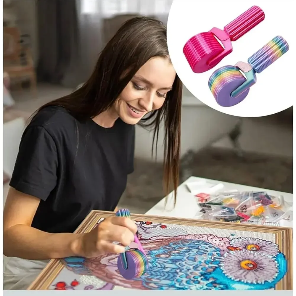 Diamond Art Roller for Rhinestone Embroidery, Easy-Grip Hand Roller Pink+Rainbow - Picture 5 of 8